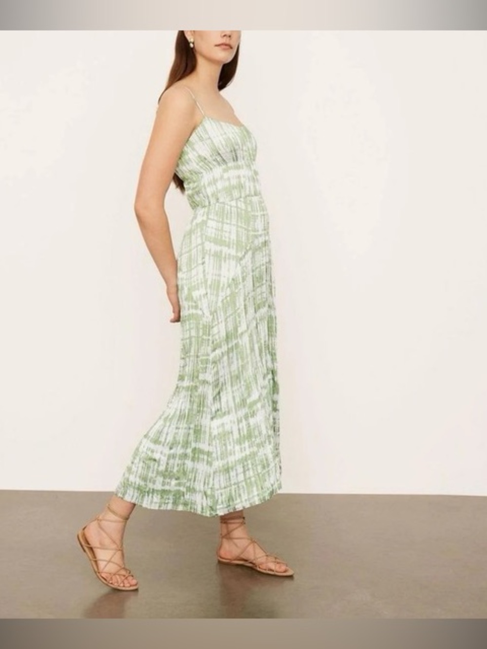 Vince 'Tie-Dye' Green Silk Ruched Midi‎ Dress Size xs